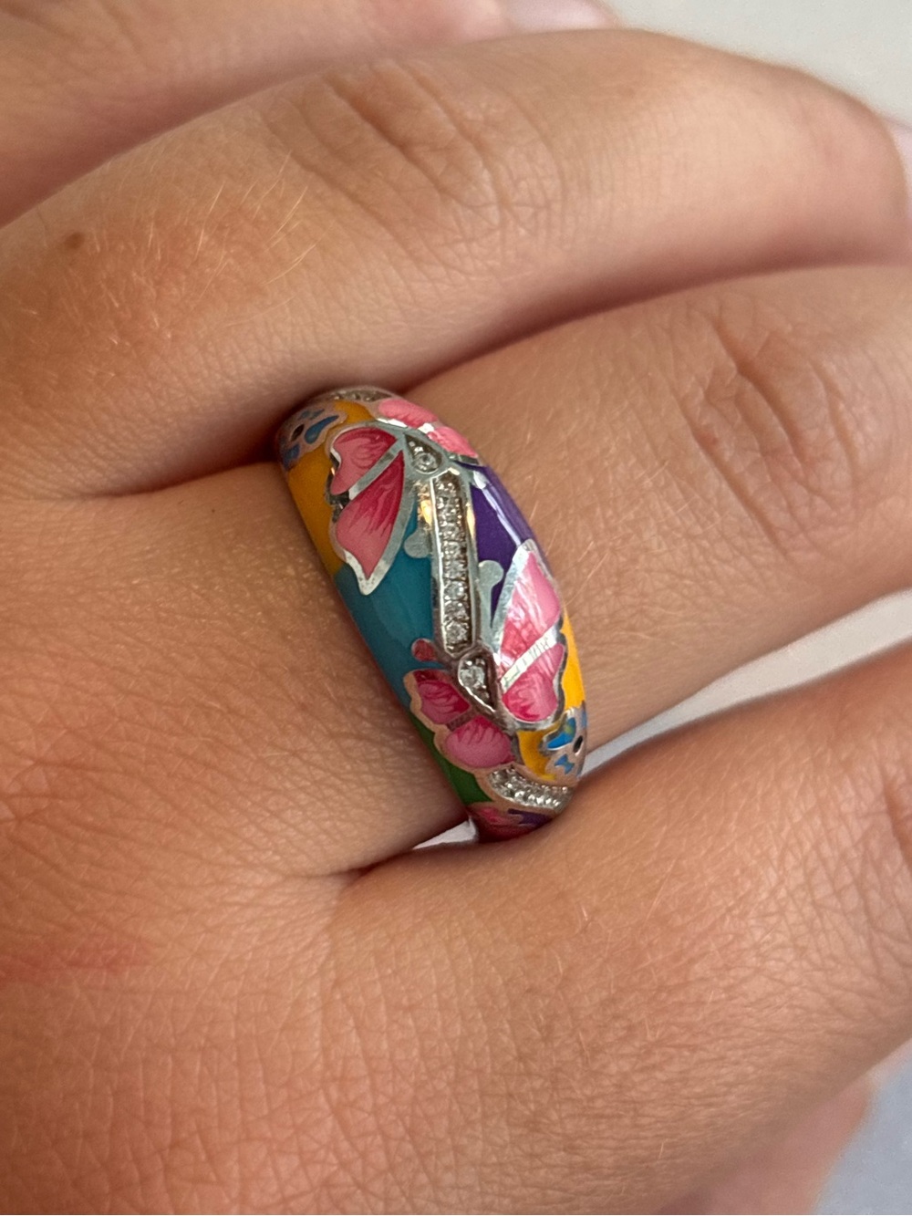 Jeulia 'Natural Beauty' Sterling Silver Enamel Dome Ring